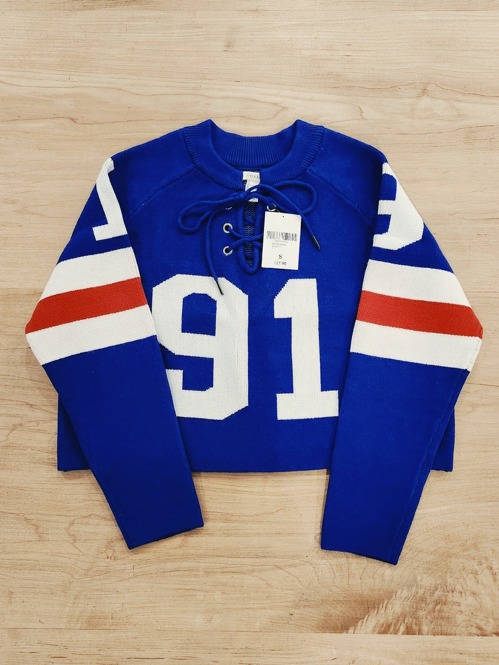 Forever 21 royal blue lace-up front hockey style cropped knit sweater-S